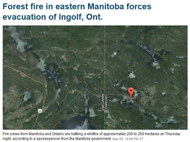 Forest fire in eastern Manitoba forces evacuation of Ingolf, Ont