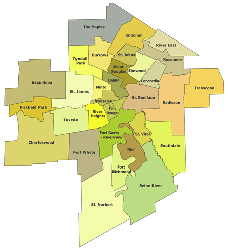 карта районы Виннипега