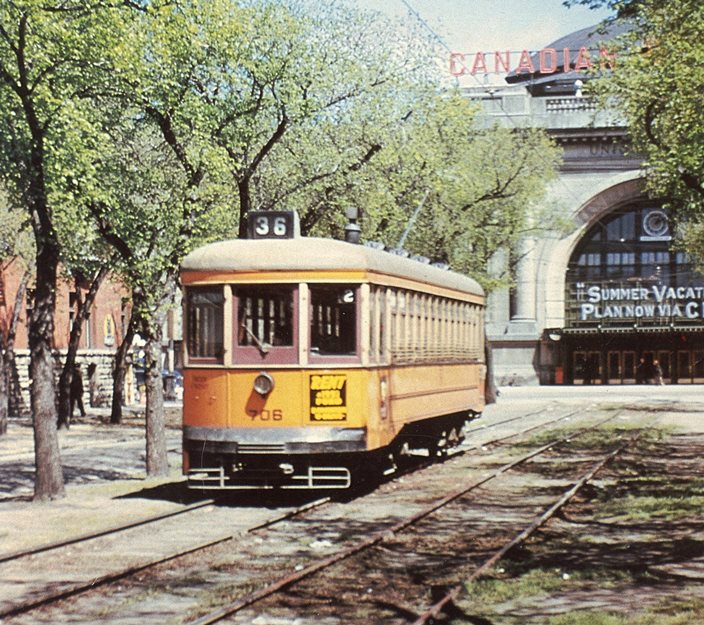Трамвай Виннипег Бродвей железнодорожный вокзал Юнион Tram Winnipeg Broadway Union Station