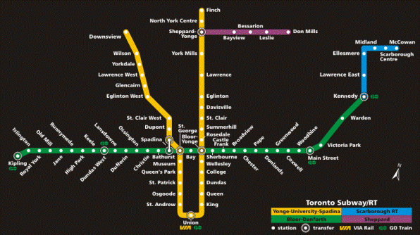 карта - схема метро Торонто. Toronto subway map